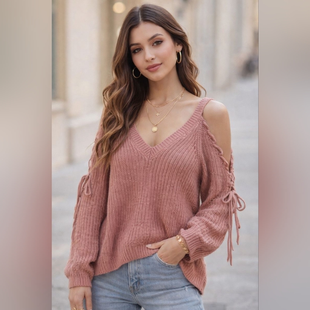 LA Hearts Pink V-Neck Sweater Y2k SIZE S